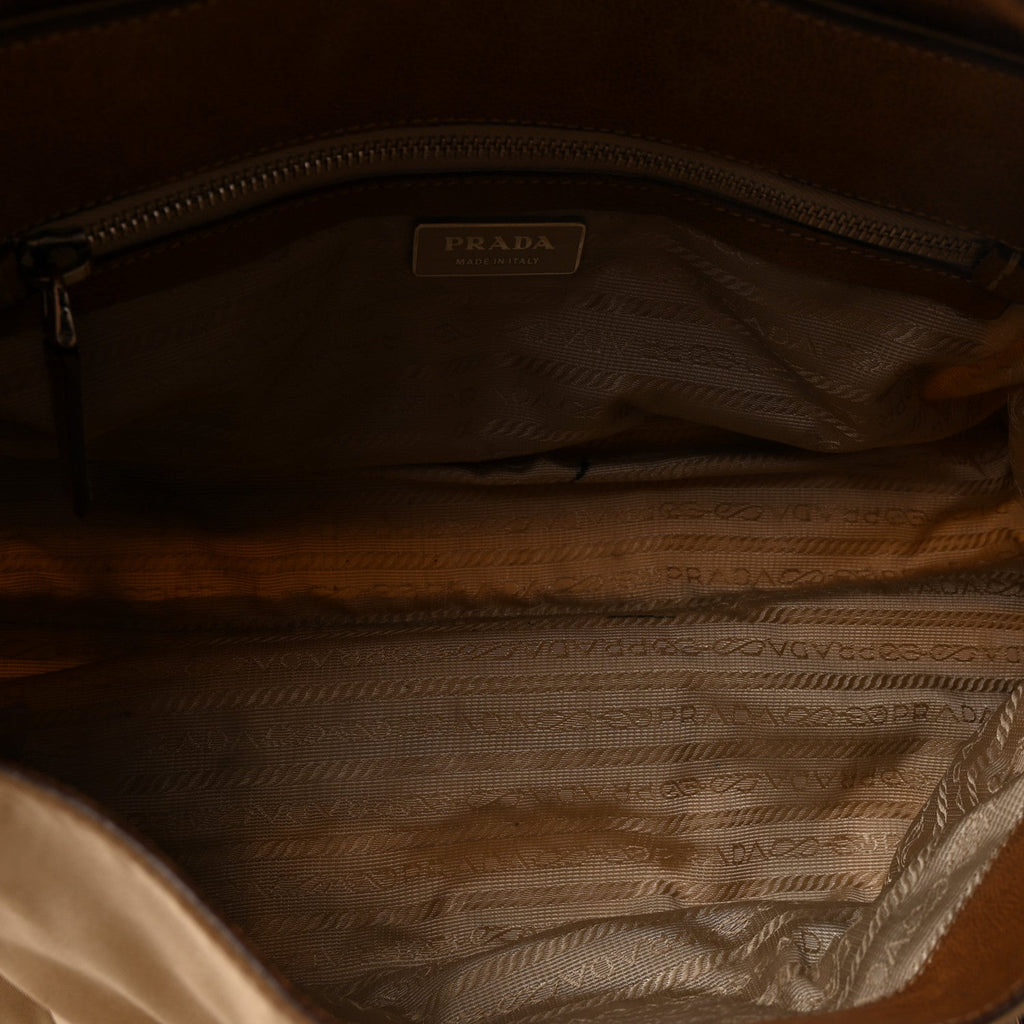 Tessuto Nylon Vitello Foldover Pushlock Satchel Beige