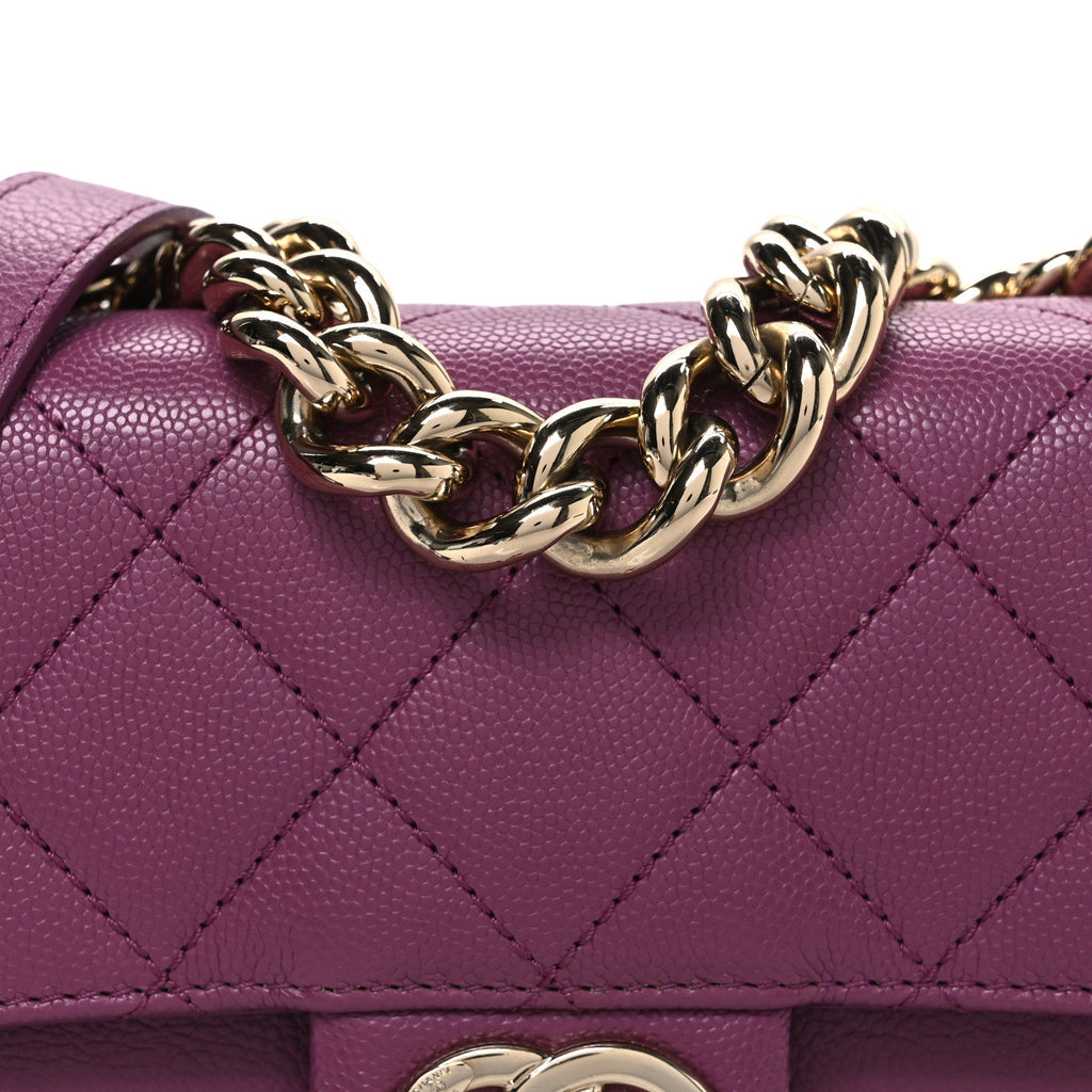 Caviar Quilted Mini Studded Flap  Purple