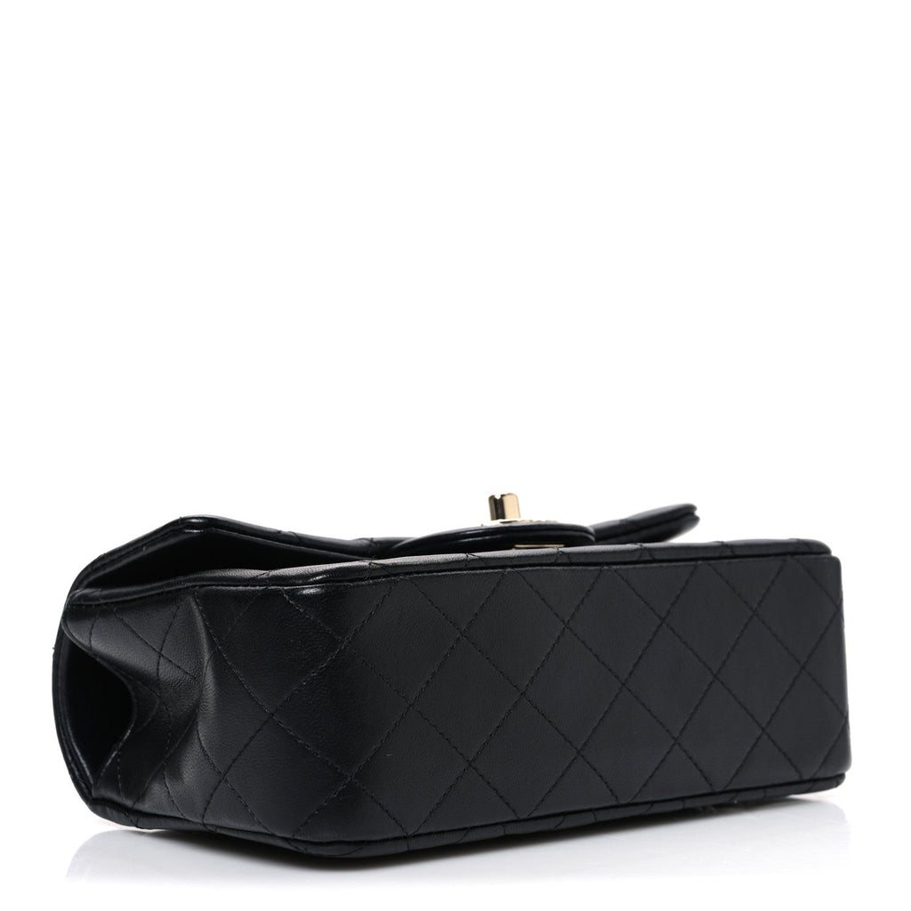 Lambskin Quilted Mini Top Handle Rectangular Flap Black
