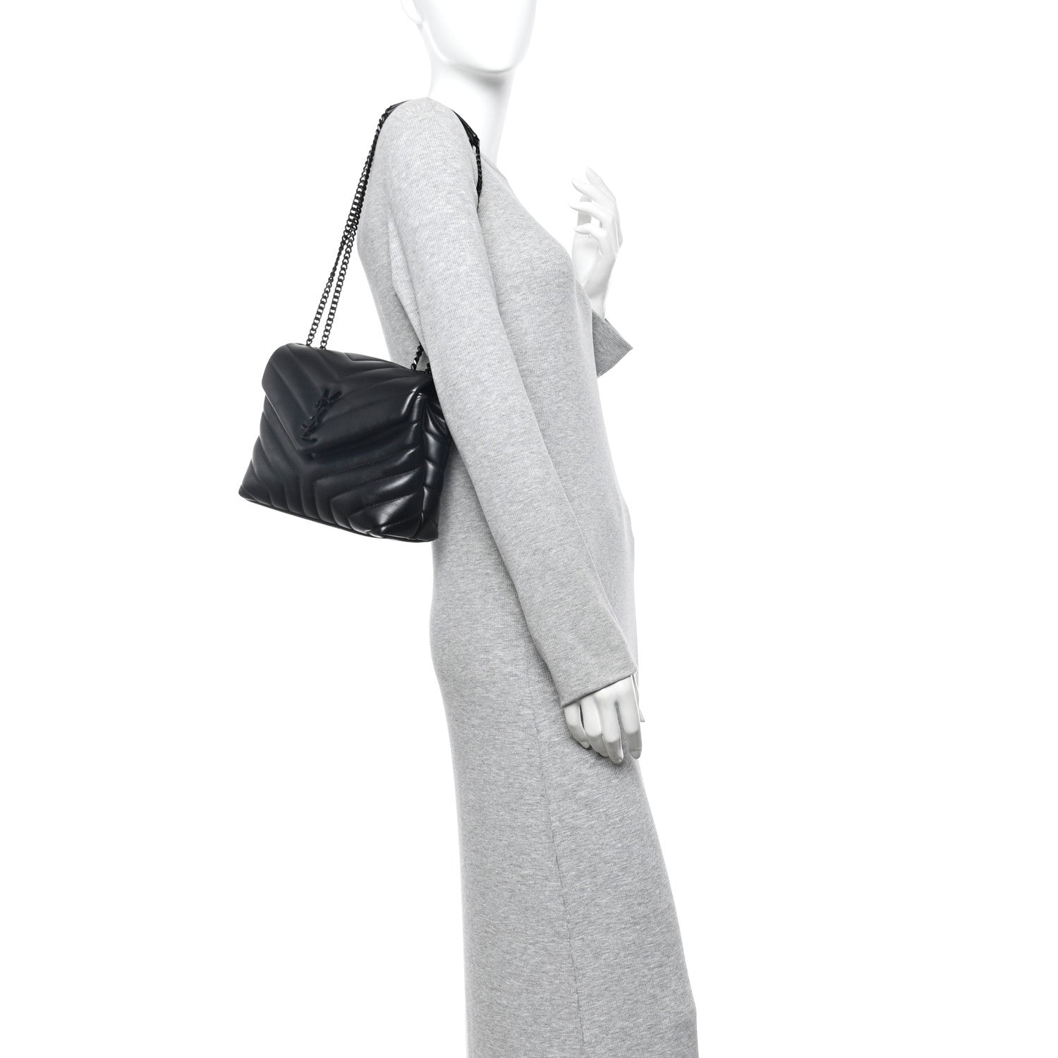Calfskin Y Quilted Monogram Monochrome Small Loulou Chain Satchel Black