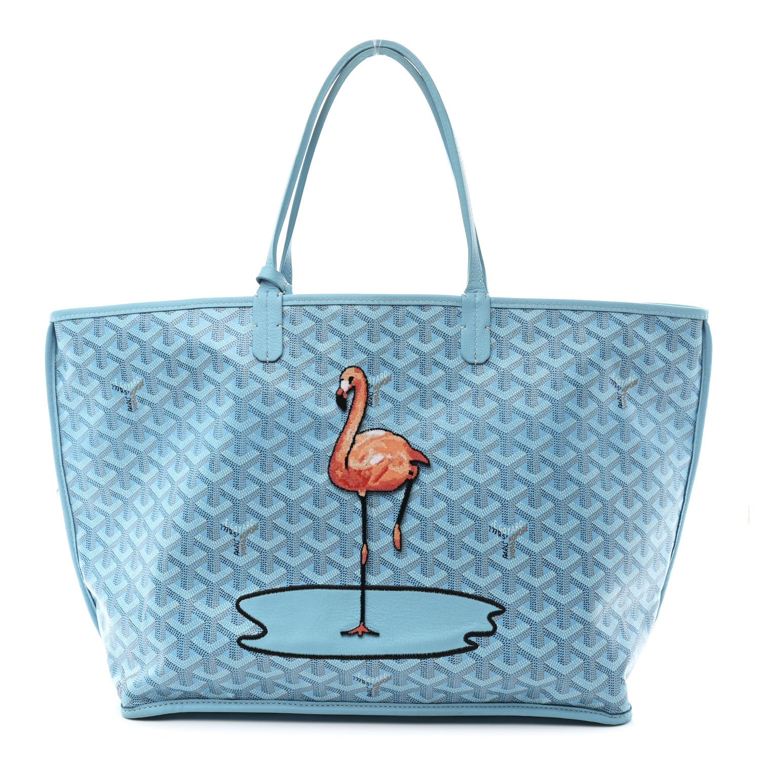 Goyardine Embroidered Flamingo Reversible Anjou PM Sky Blue