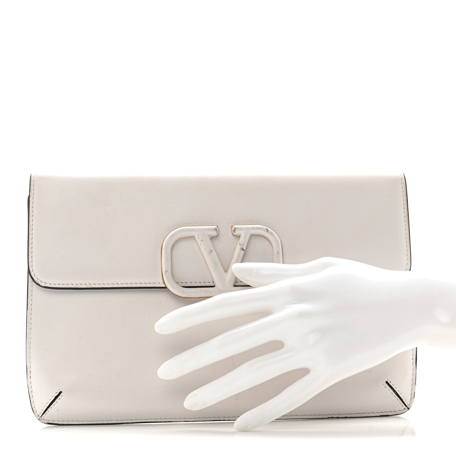 Calfskin Vlogo Envelope Clutch White
