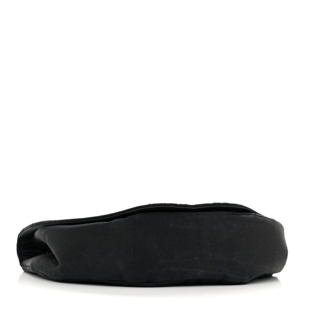 Satin Quilted Half Moon Flap Black