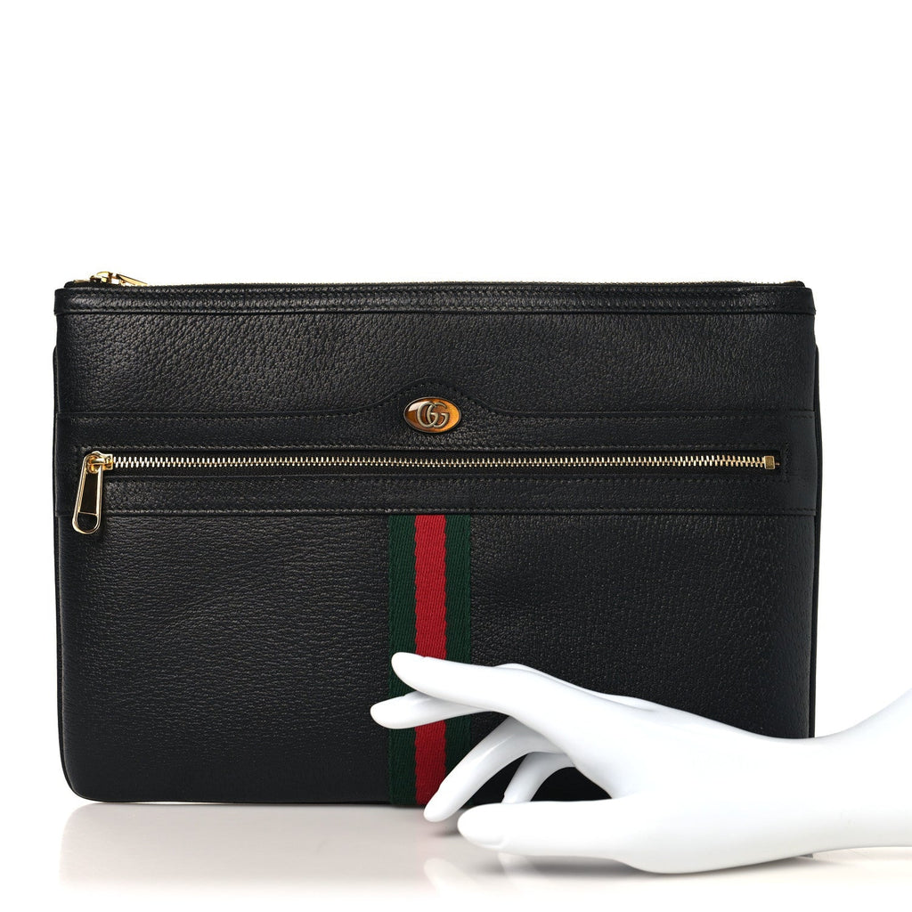 Calfskin Large Ophidia Pouch Clutch Black