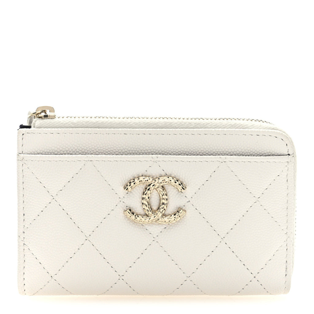 Caviar Quilted CC Logo Zip Around  Holder White