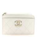 Caviar Quilted CC Logo Zip Around  Holder White