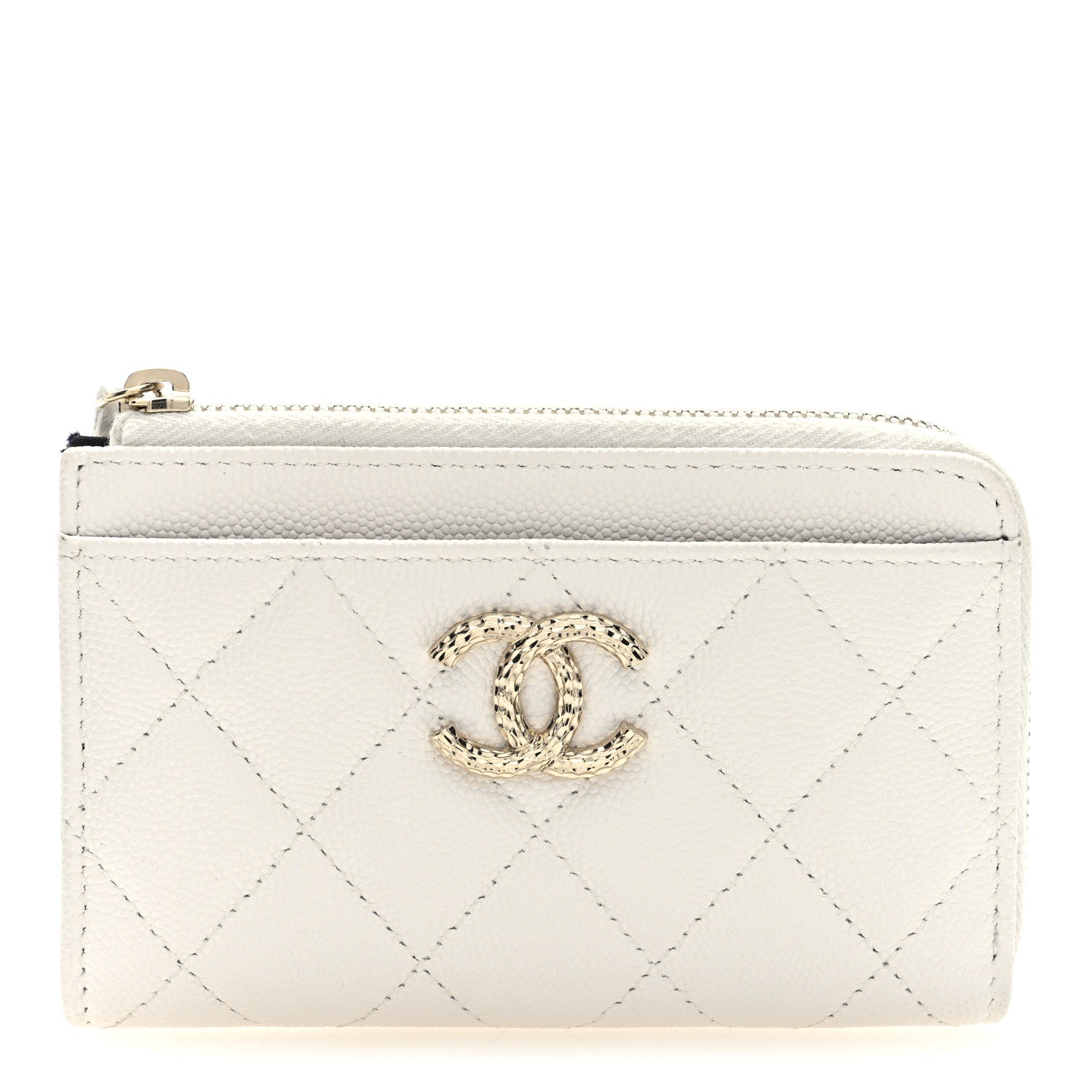Caviar Quilted CC Logo Zip Around  Holder White