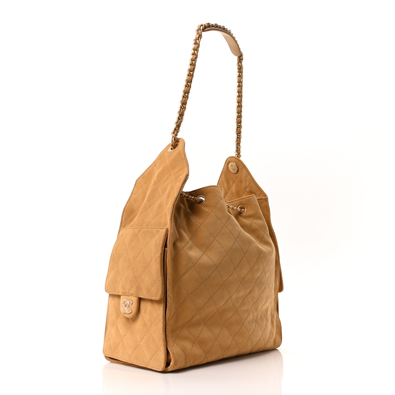 Suede Quilted Medium Chanel 25 Handbag Beige