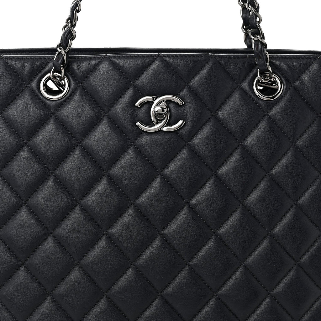 Calfskin Quilted Timeless Tote Dark Navy