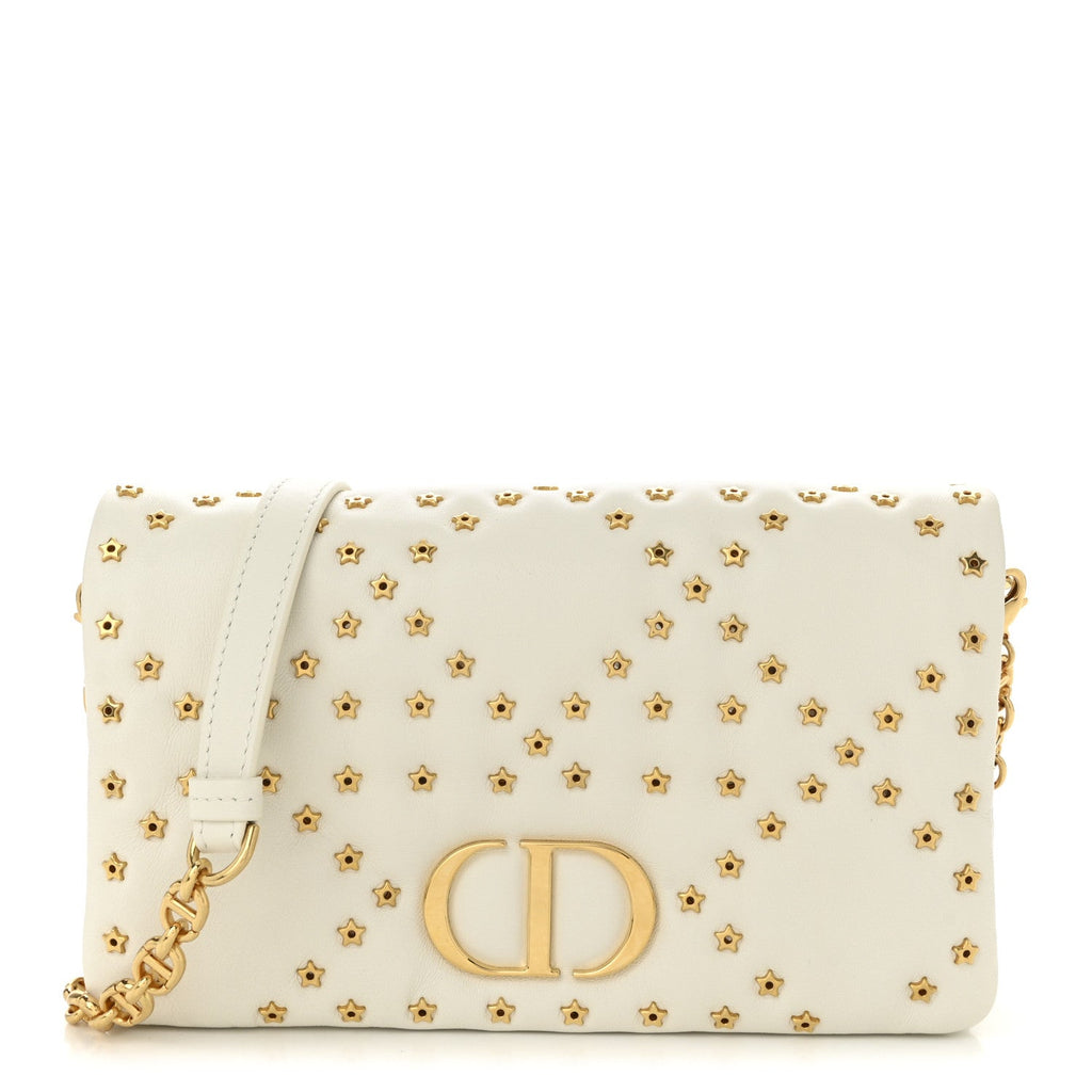 Lambskin Macrocannage Lucky Star Studded Caro Pouch Latte
