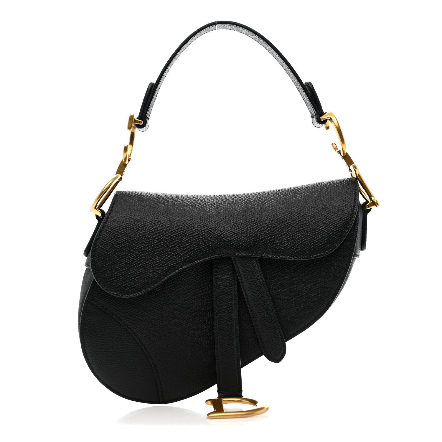 Grained Calfskin Mini Saddle Bag Black