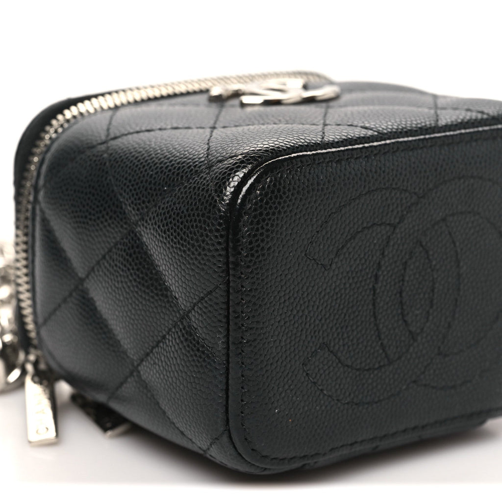 Caviar Quilted Mini Vanity Case With Chain Black