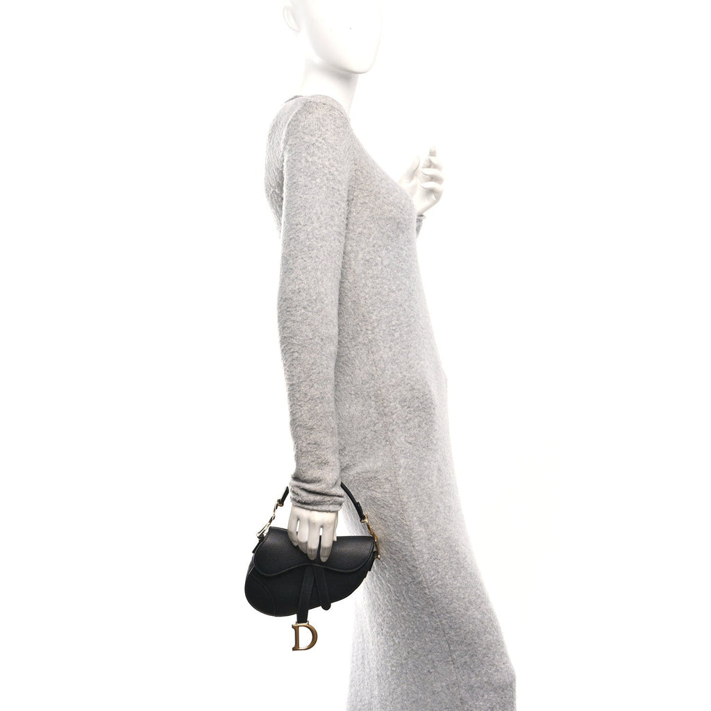 Grained Calfskin Mini Saddle Bag Black