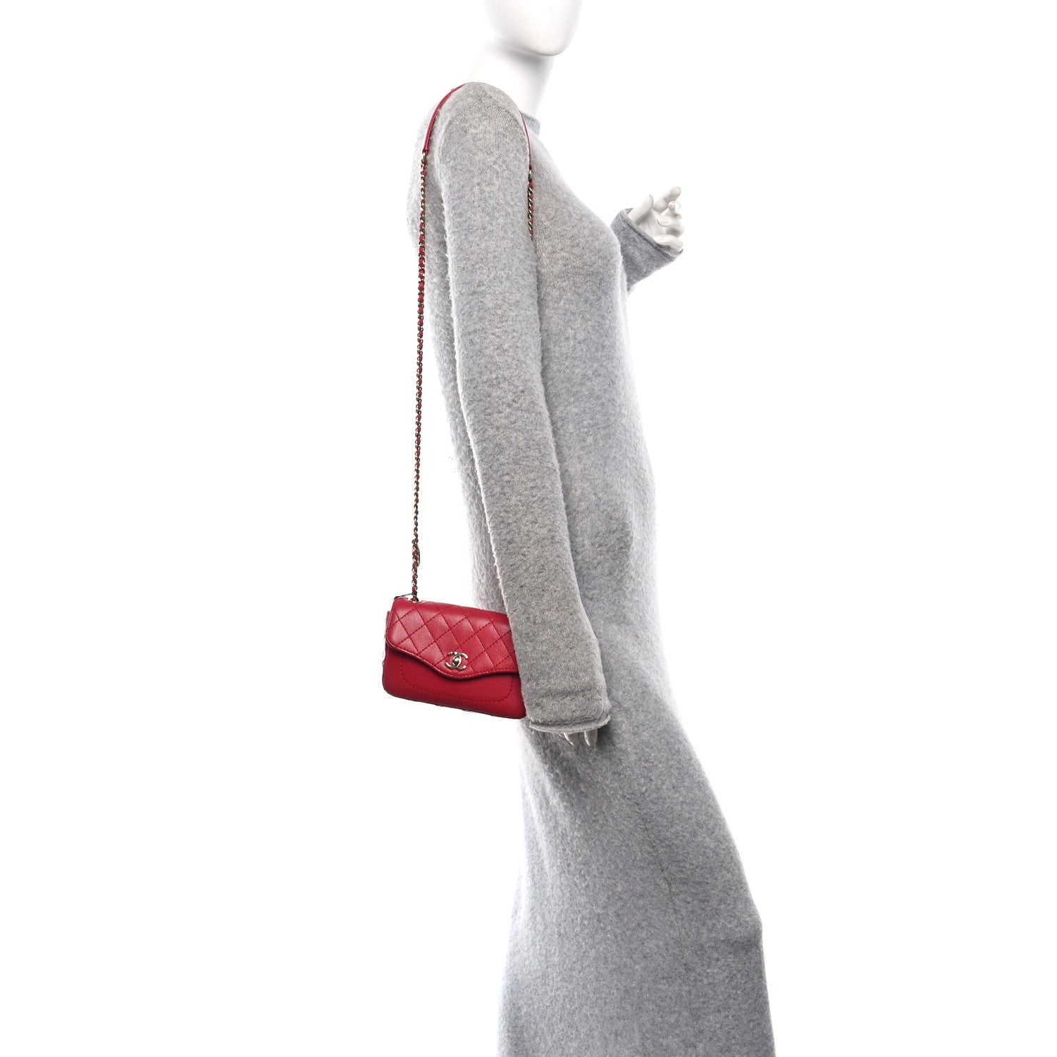 Goatskin Quilted Coco Curve Flap Messenger Flap Red