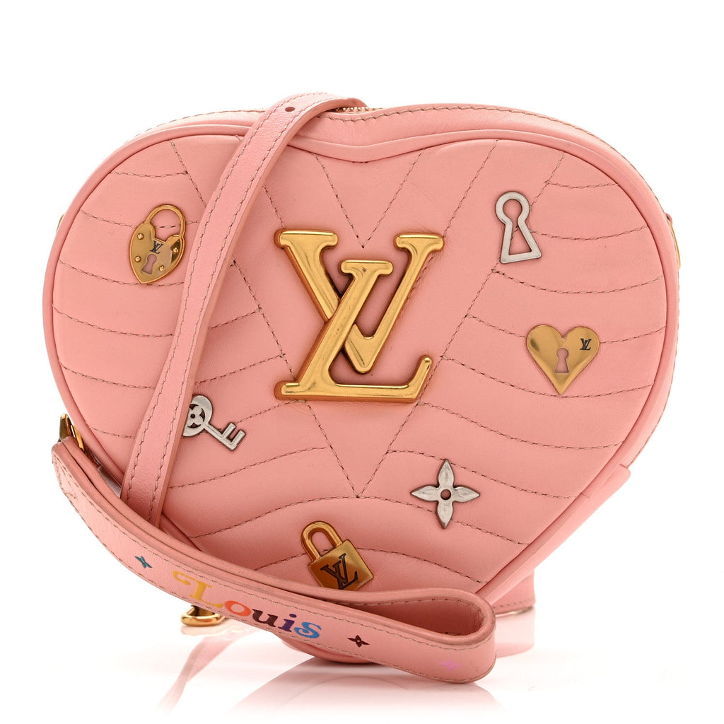Calfskin Embellished New Wave Love Lock Heart Bag Rose Pomettes
