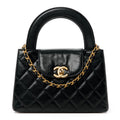 Shiny Aged Calfskin Quilted Nano Kelly Shopper Black