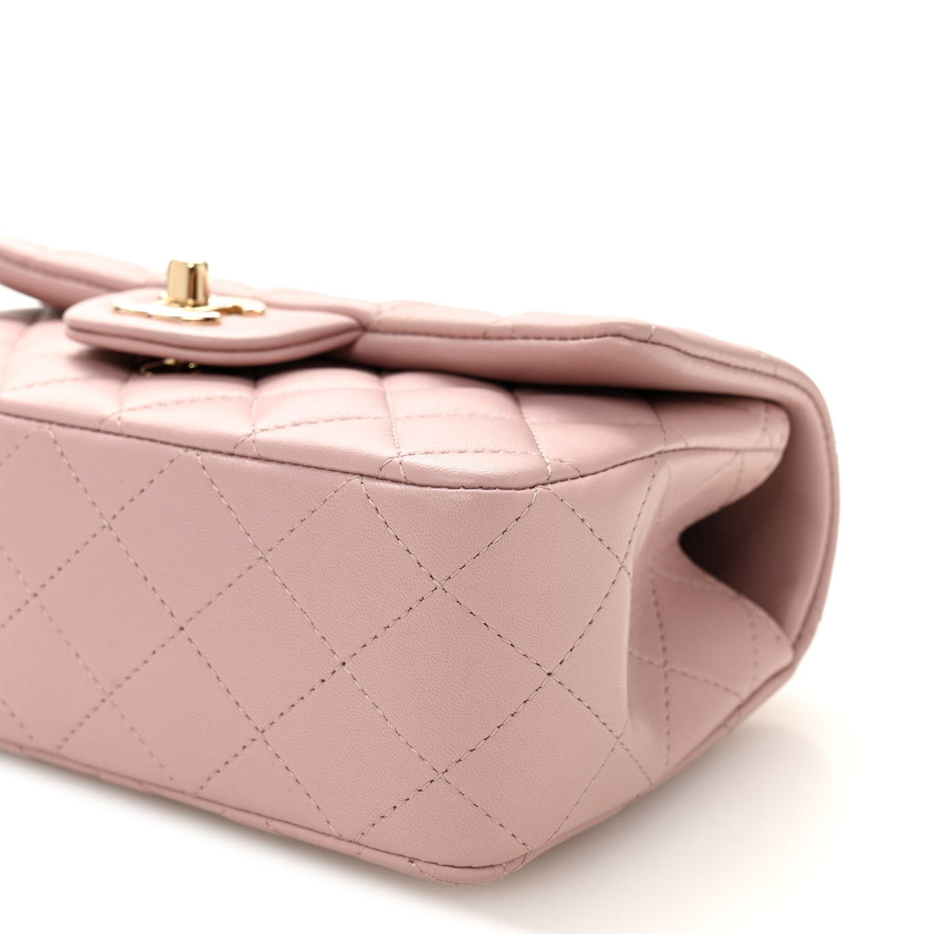 Lambskin Quilted Mini Top Handle Rectangular Flap Light Pink