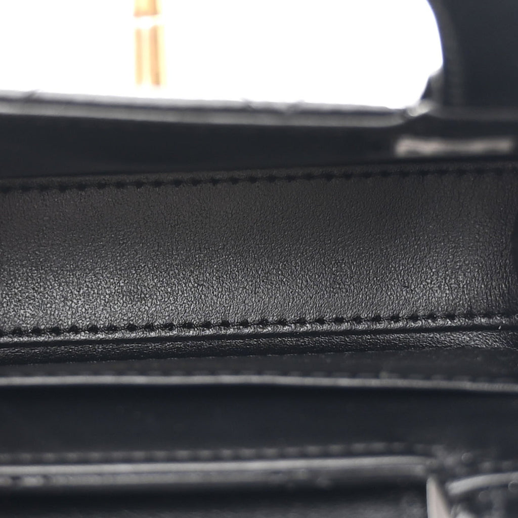 Shiny Aged Calfskin Quilted Mini Nano Kelly Shopper Black