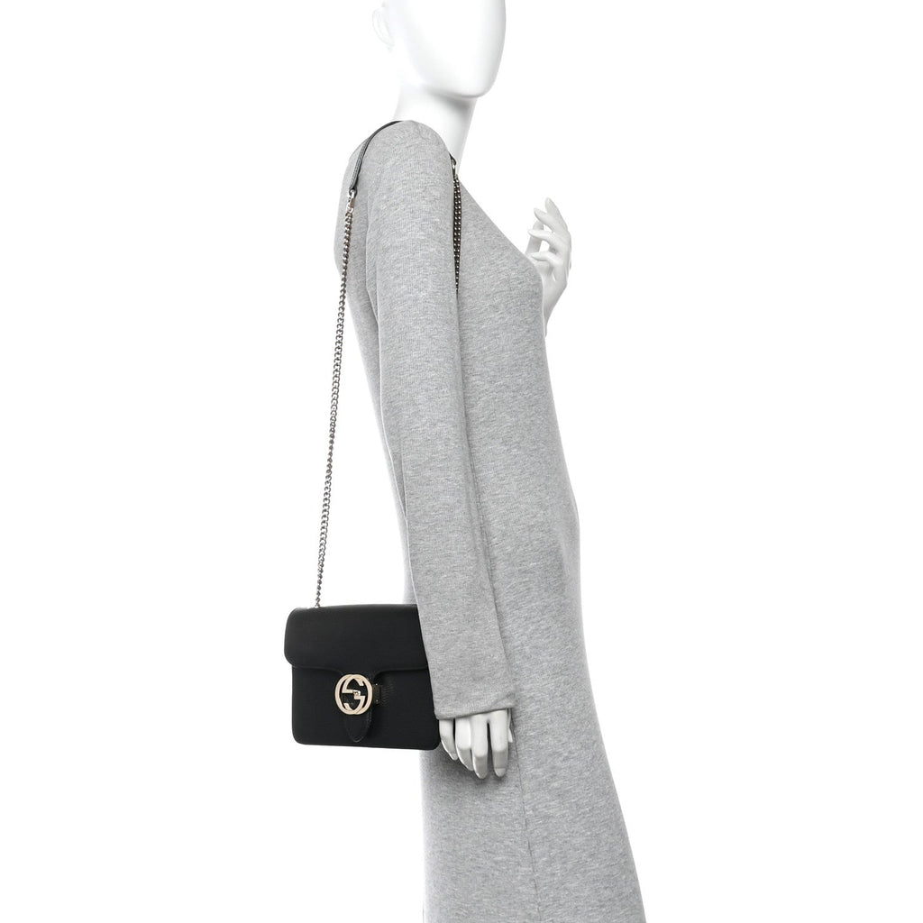 Dollar Calfskin Small Interlocking G Shoulder Bag Black