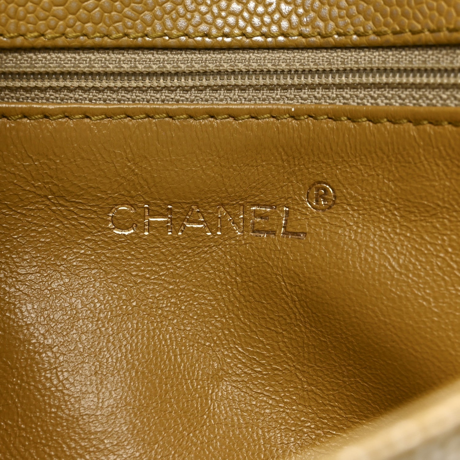 Metallic Caviar Quilted Medium Single Flap Beige
