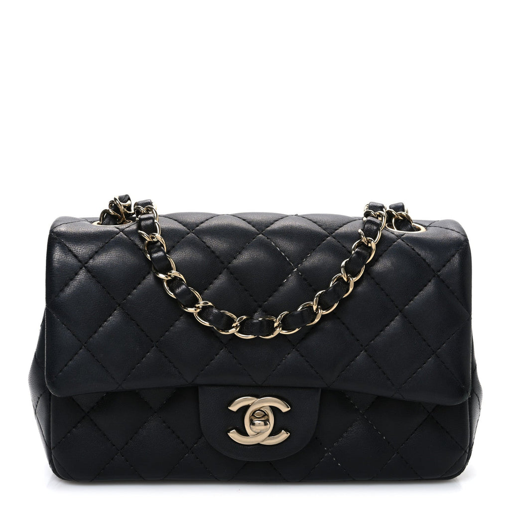 Lambskin Quilted Mini Rectangular Flap Black
