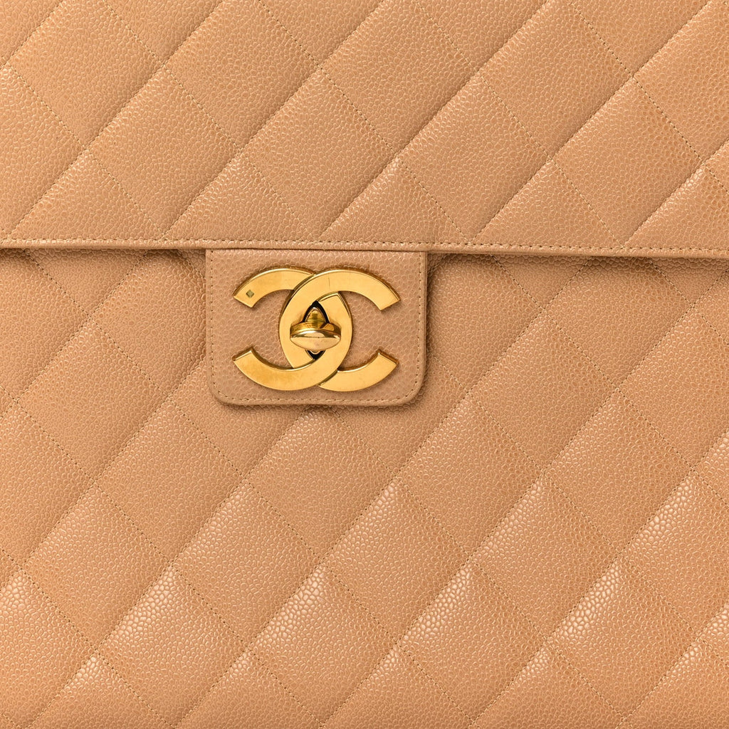 Caviar Quilted Briefcase Laptop Bag Beige
