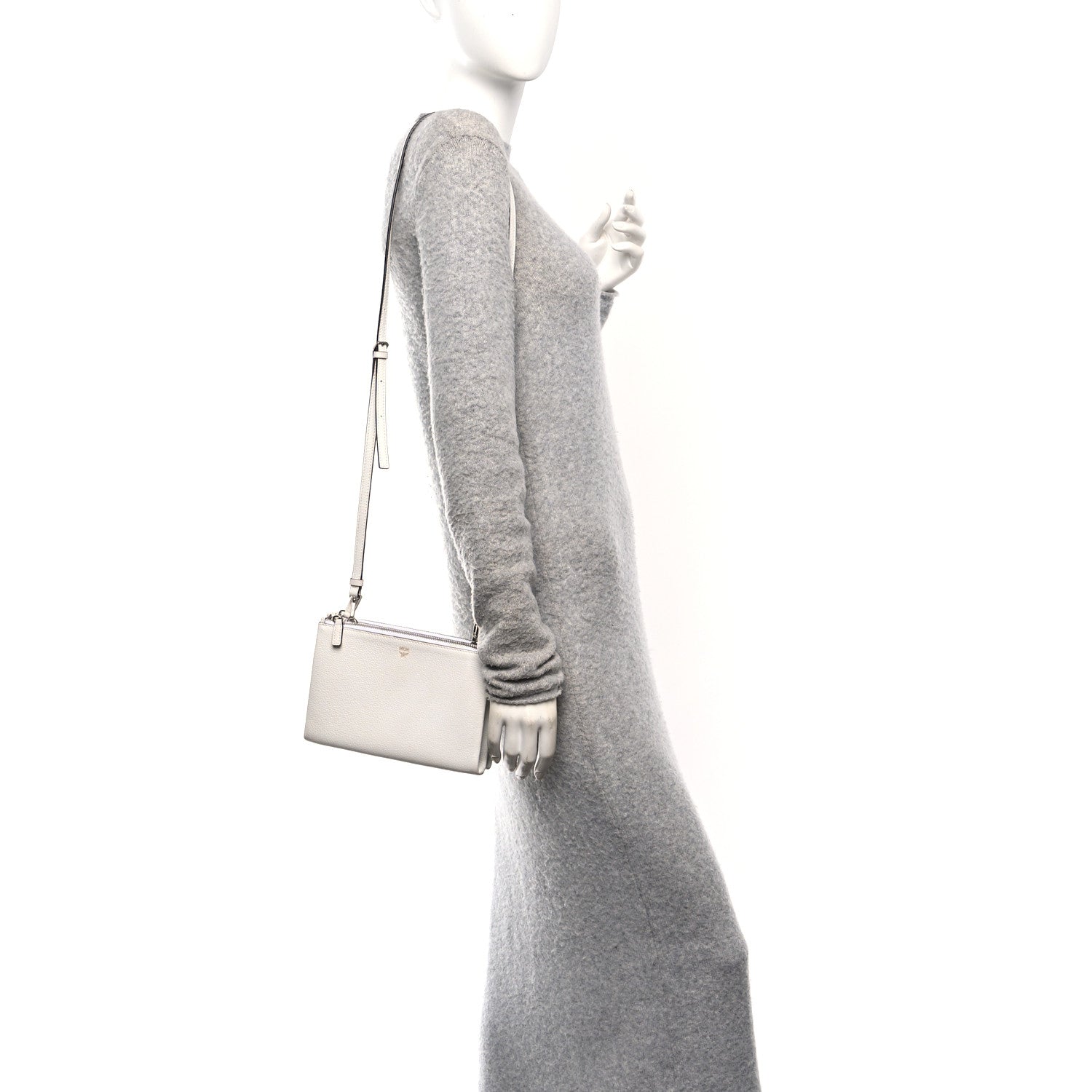Grained Calfskin Milla Double Crossbody Bag White