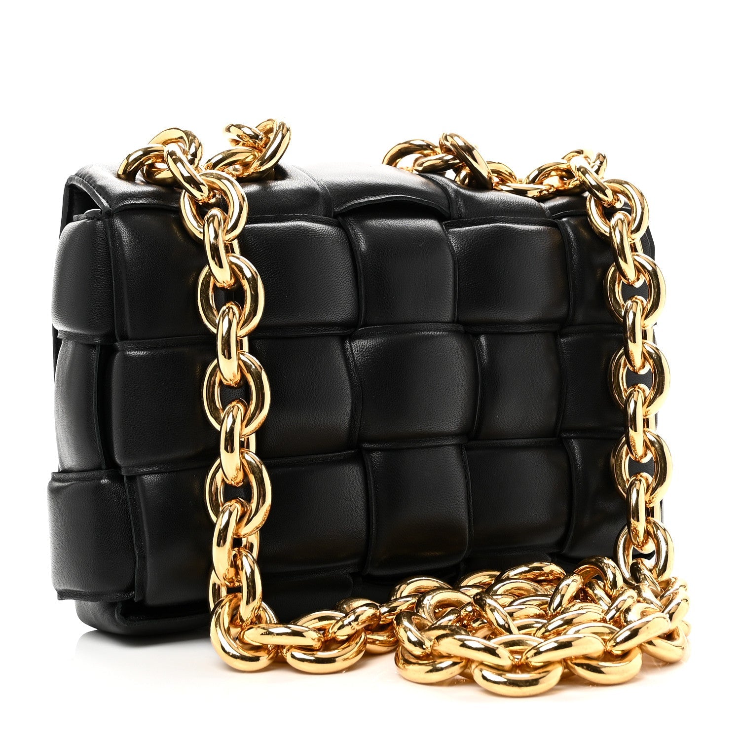 Lambskin Maxi Intreccio Padded Chain Cassette Crossbody Bag Black