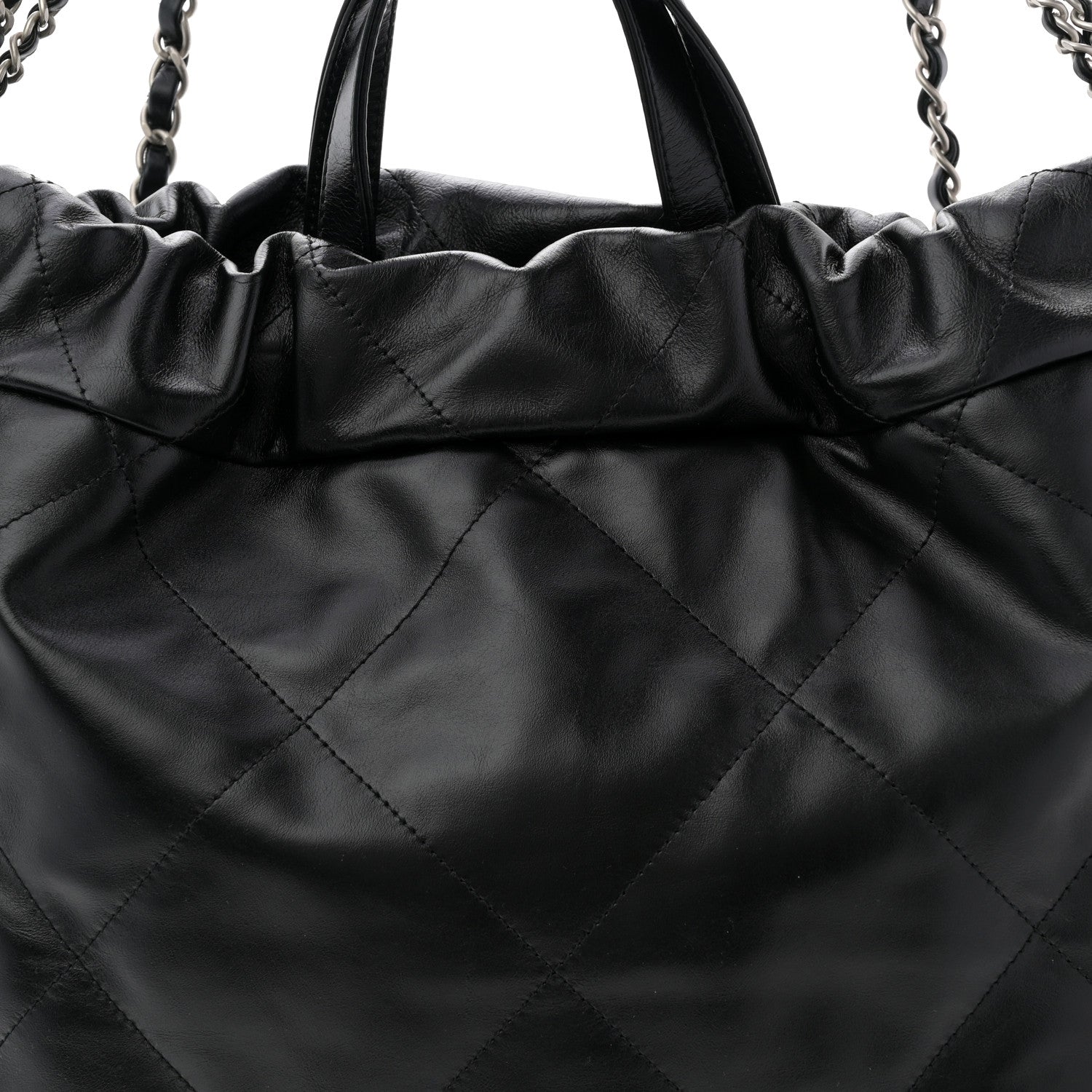 Shiny Calfskin Quilted Chanel 22 Backpack Black