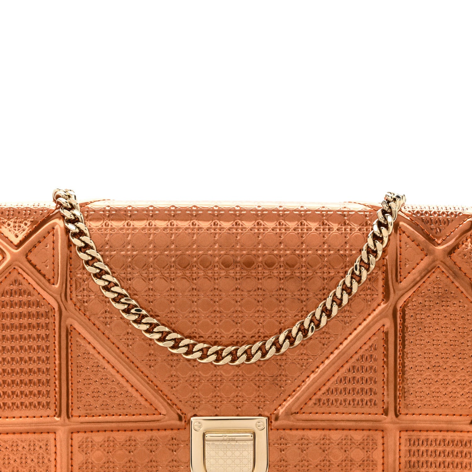 Metallic Patent Micro-Cannage Diorama Wallet on Chain Pouch Orange