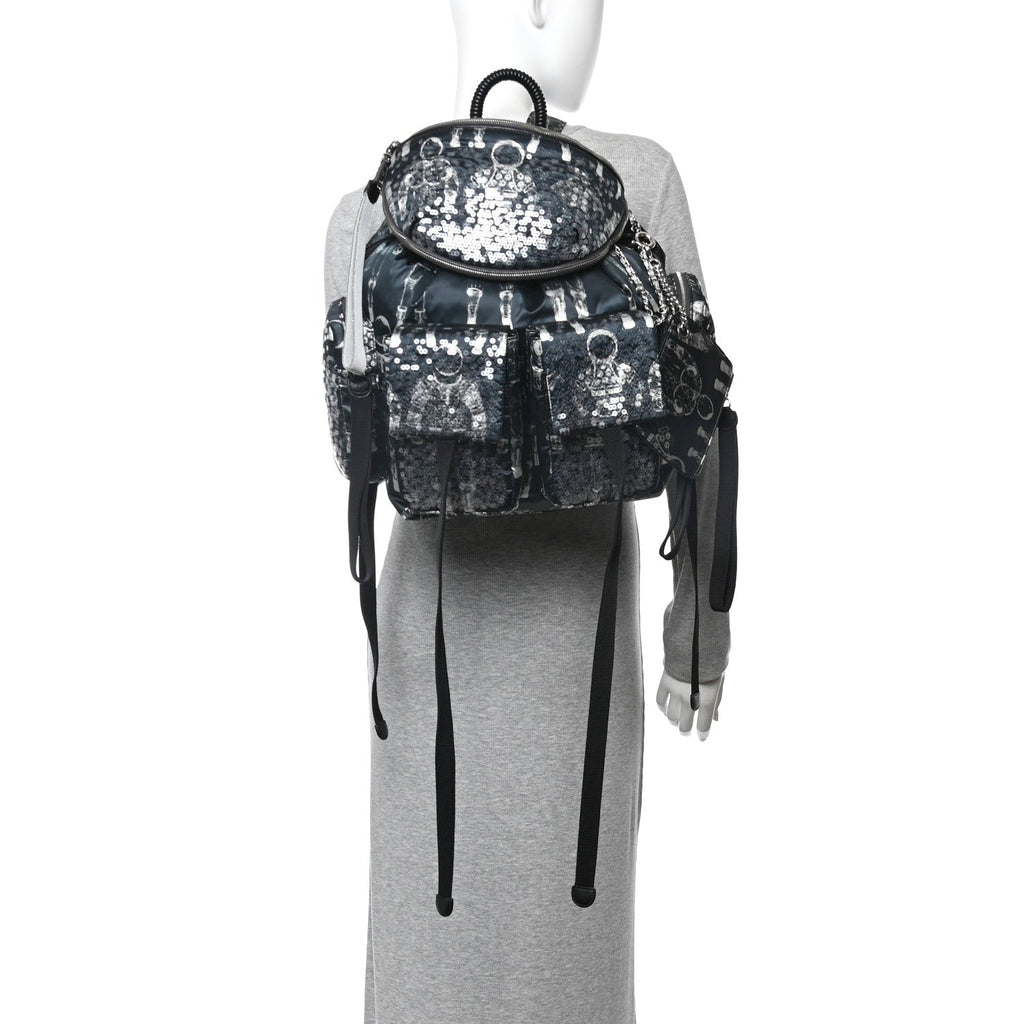 Sequin Nylon Lambskin Astronaut Essentials Backpack Black White