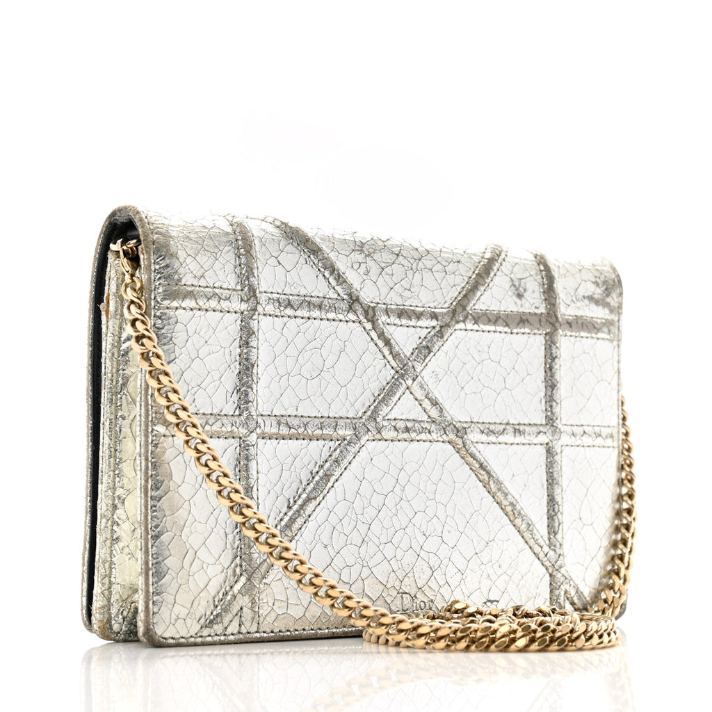 Metallic Ceramic Effect Deerskin Diorama Wallet on Chain Pouch Silver
