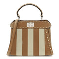 Cuoio Romano Canvas Pequin Striped Selleria Mini Peekaboo Iconic Satchel Beige Sand