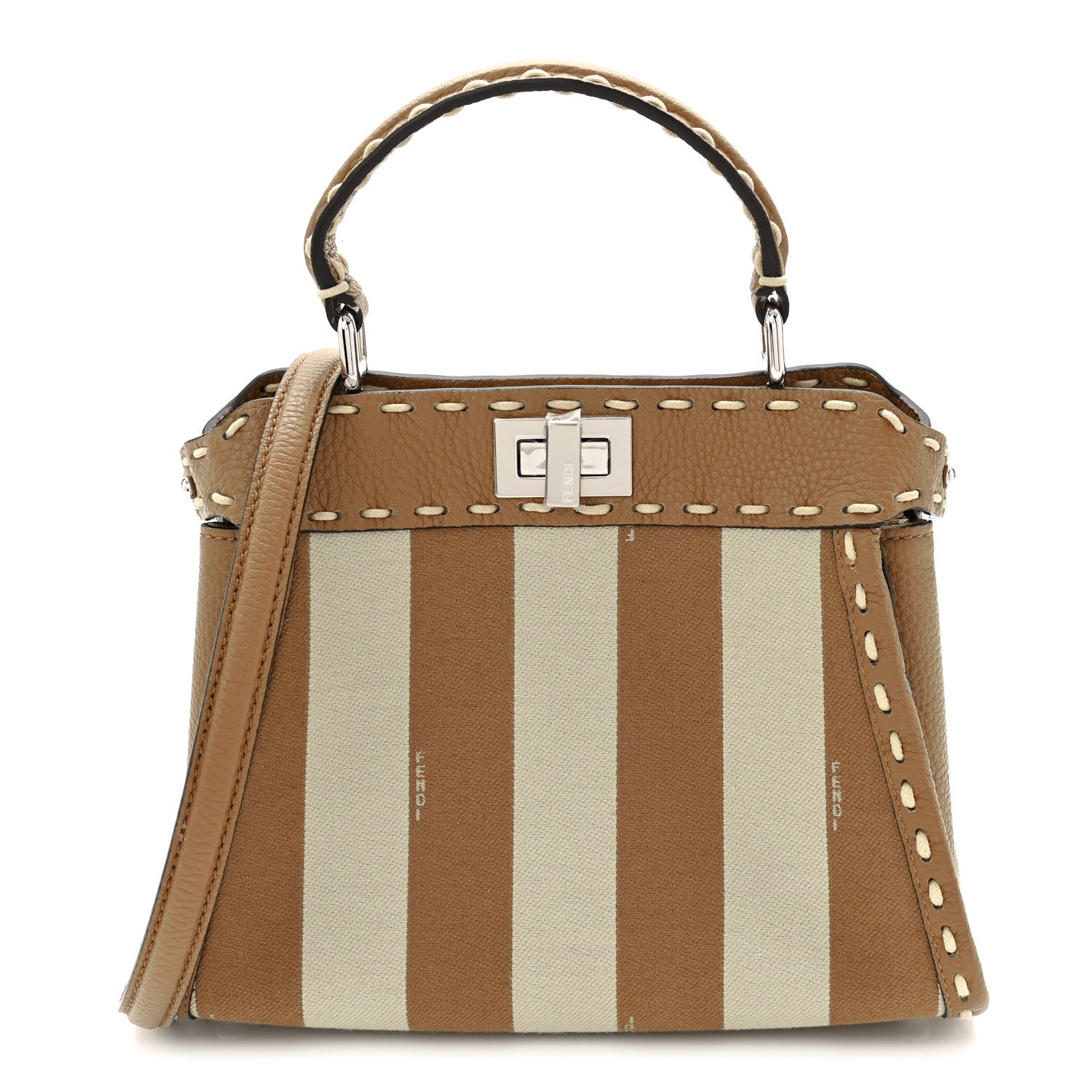 Cuoio Romano Canvas Pequin Striped Selleria Mini Peekaboo Iconic Satchel Beige Sand