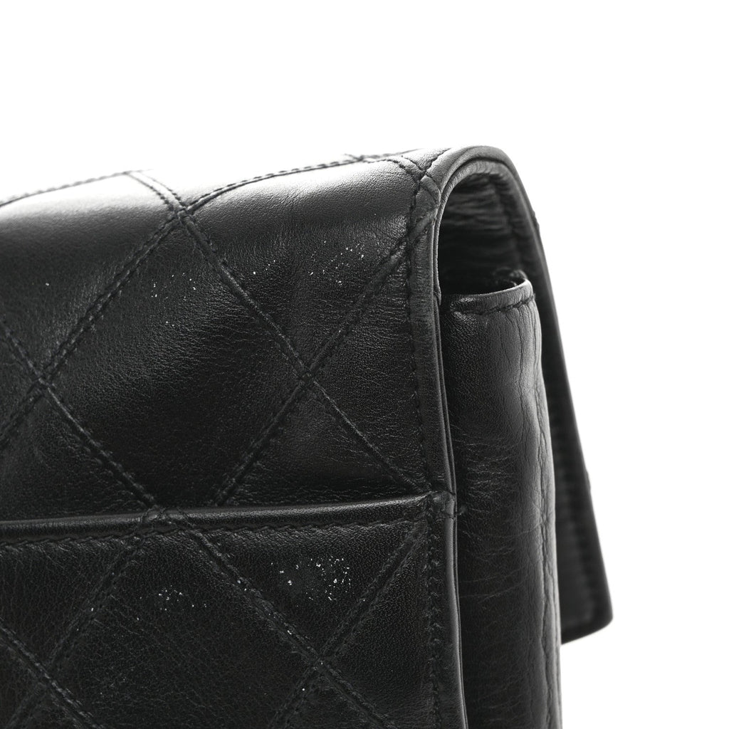 Lambskin Stitched Briefcase Bag Black