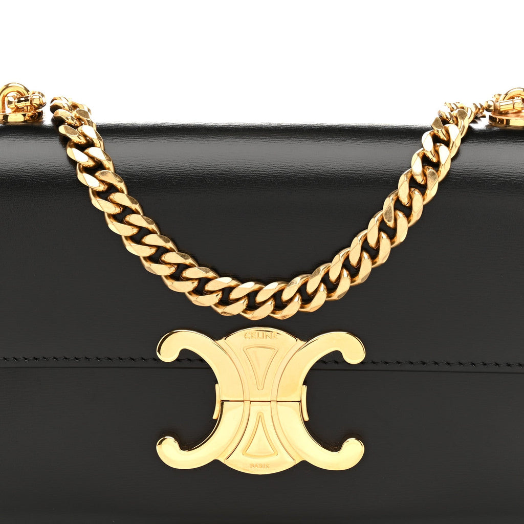 Shiny Calfskin Triomphe Chain Shoulder Bag Black