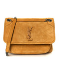 Suede Monogram Medium Niki Chain Satchel Cheddar