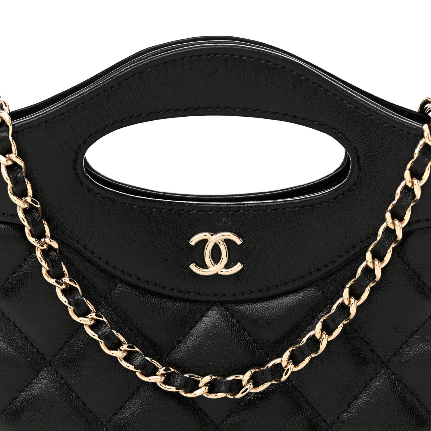 Shiny Crumpled Calfskin Quilted Nano 31 Shopping Bag Black