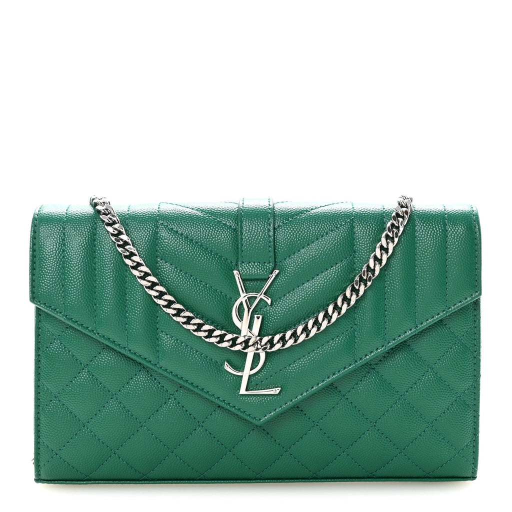 Grain De Poudre Mixed Matelasse Triquilt Monogram Chain Wallet Green Field