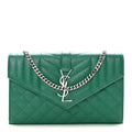Grain De Poudre Mixed Matelasse Triquilt Monogram Chain Wallet Green Field