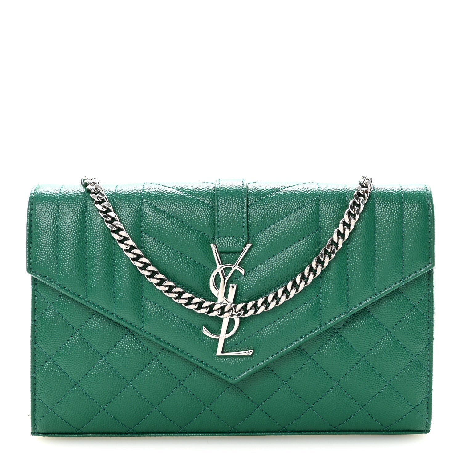 Grain De Poudre Mixed Matelasse Triquilt Monogram Chain Wallet Green Field