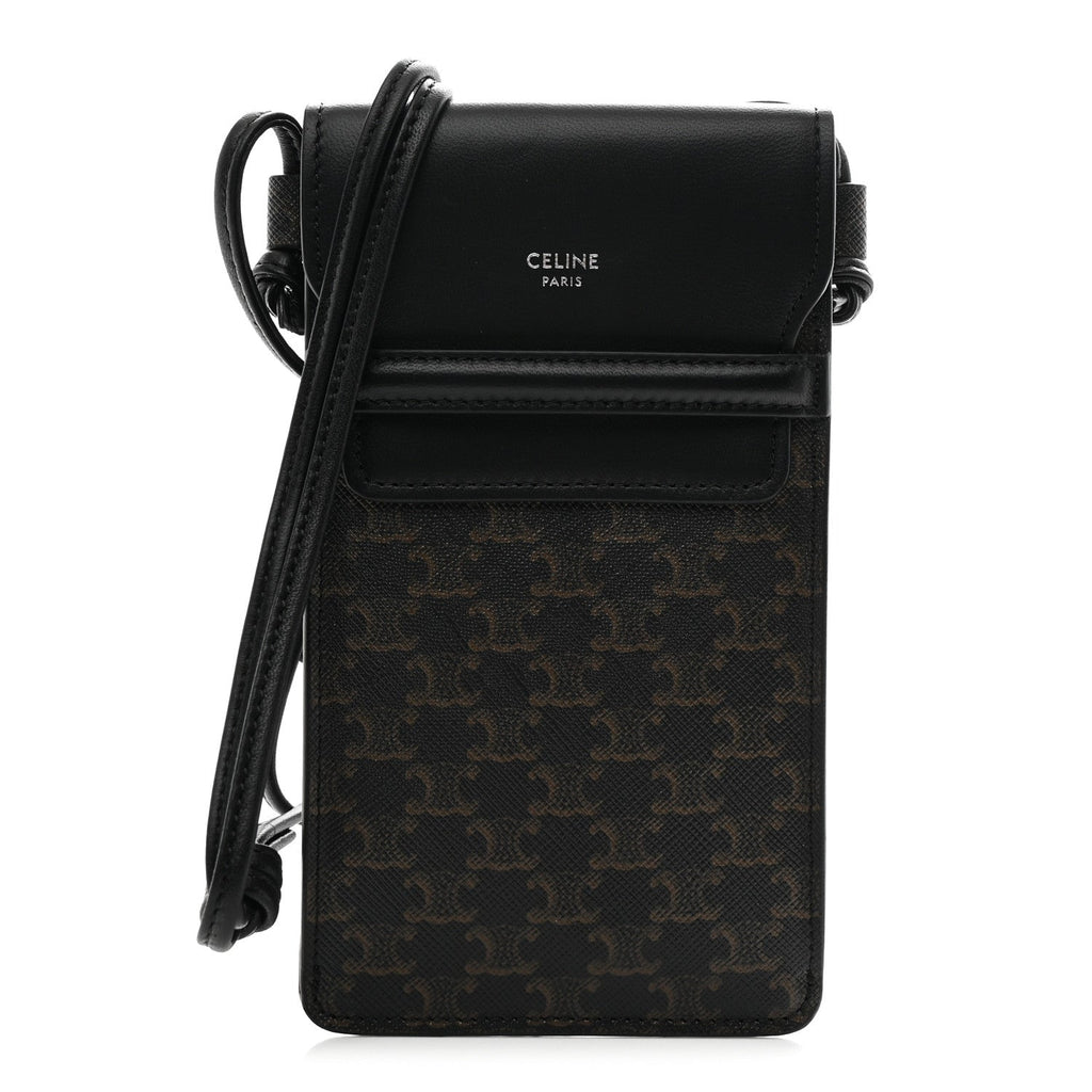Triomphe Canvas Lambskin Phone Pouch With Flap Black