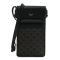 Triomphe Canvas Lambskin Phone Pouch With Flap Black