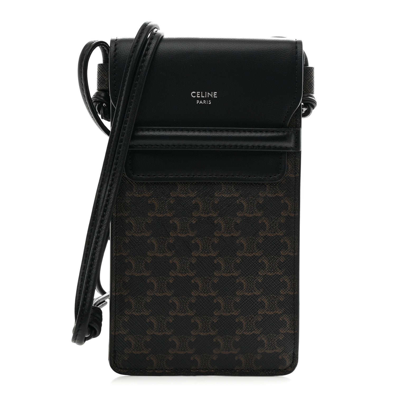Triomphe Canvas Lambskin Phone Pouch With Flap Black