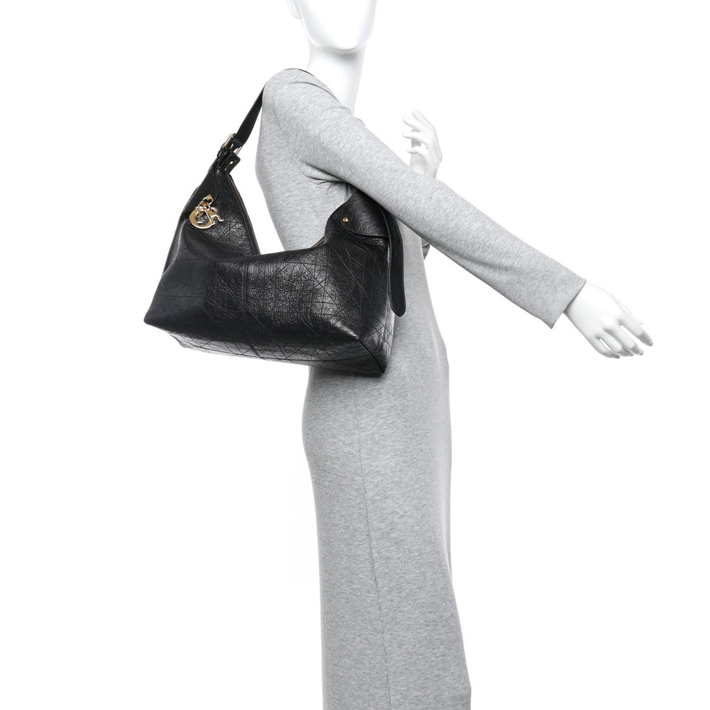 Crinkled Calfskin Macrocannage Large Voyage Bag Black