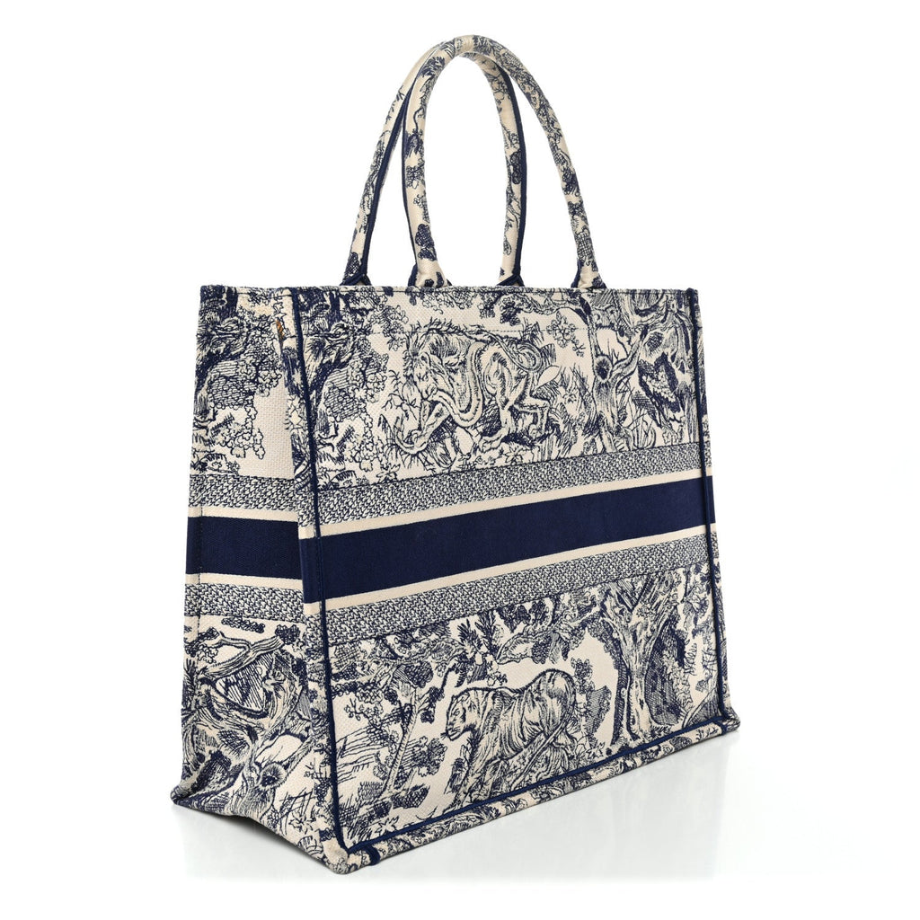 Canvas Embroidered Large Dioriviera Toile De Jouy Book Tote Blue