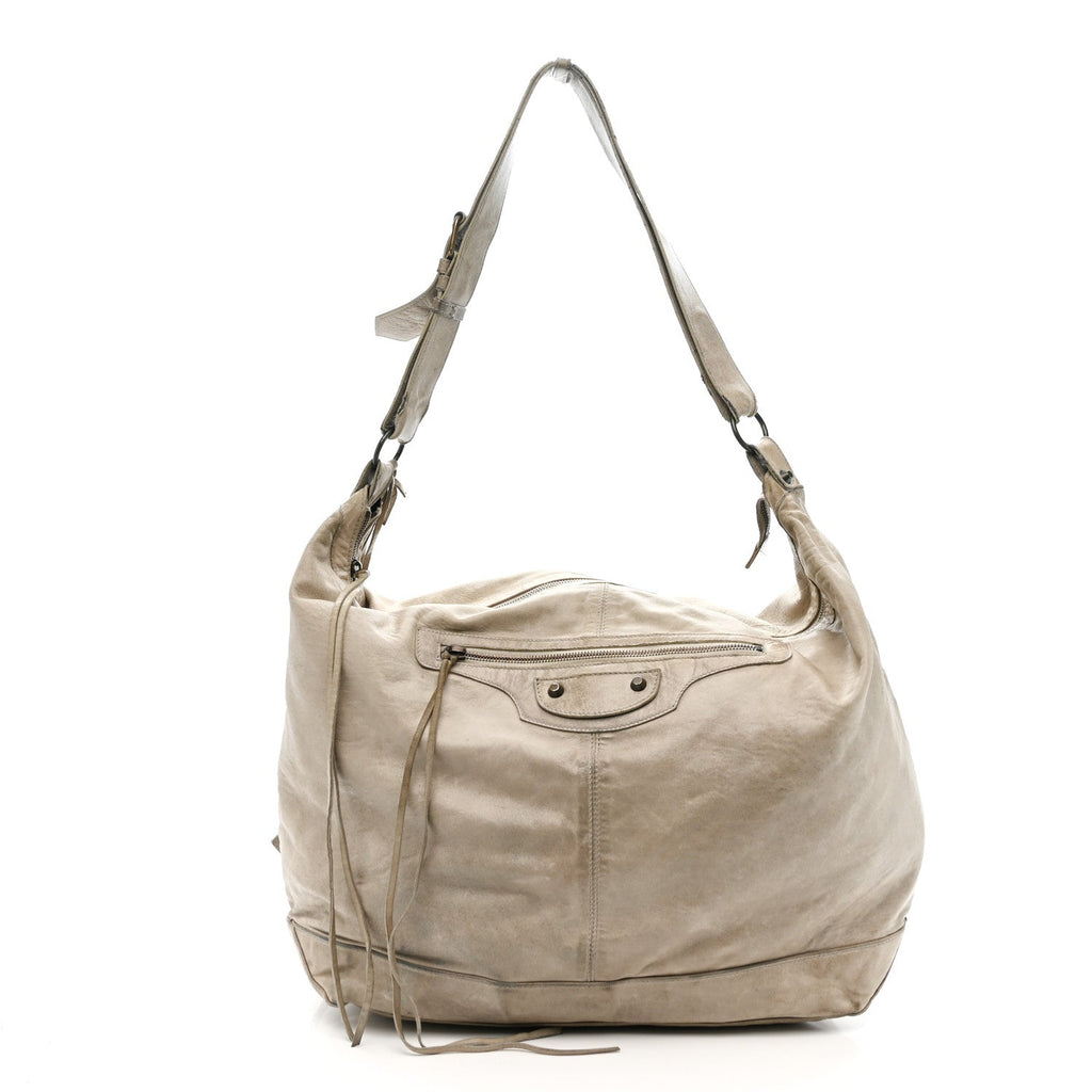 Agneau Classic Silver Hardware Courier XL Hobo Argent