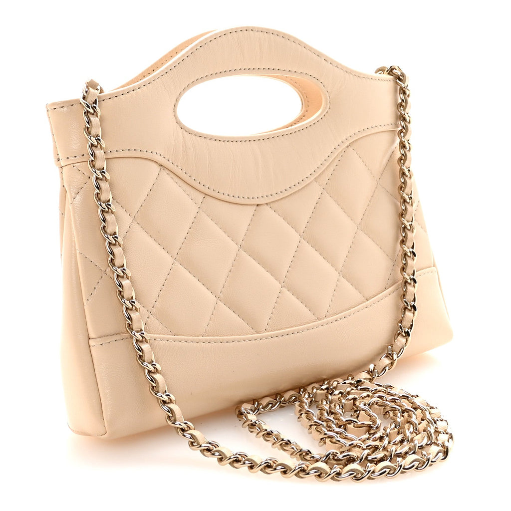 Shiny Crumpled Calfskin Quilted Nano 31 Shopping Bag Beige