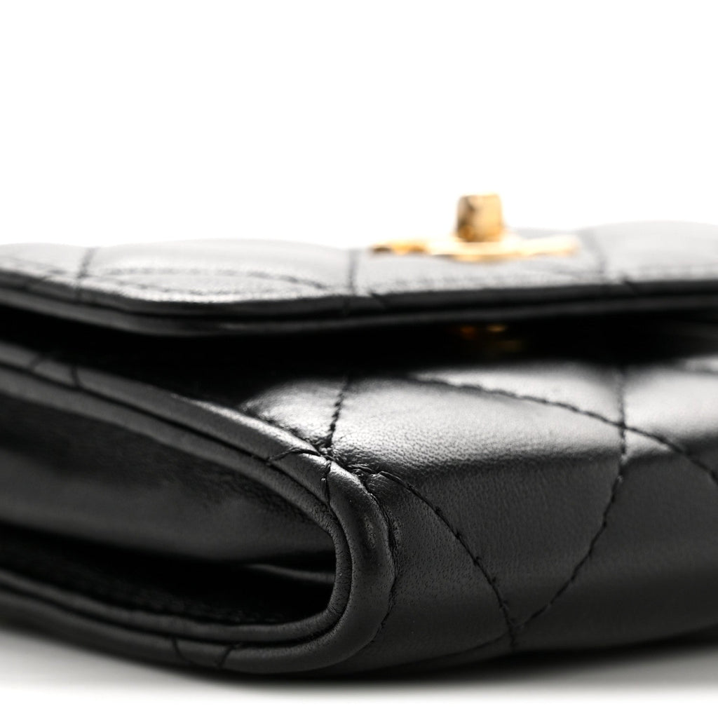 Lambskin Quilted Mini Trendy CC Clutch With Chain Black