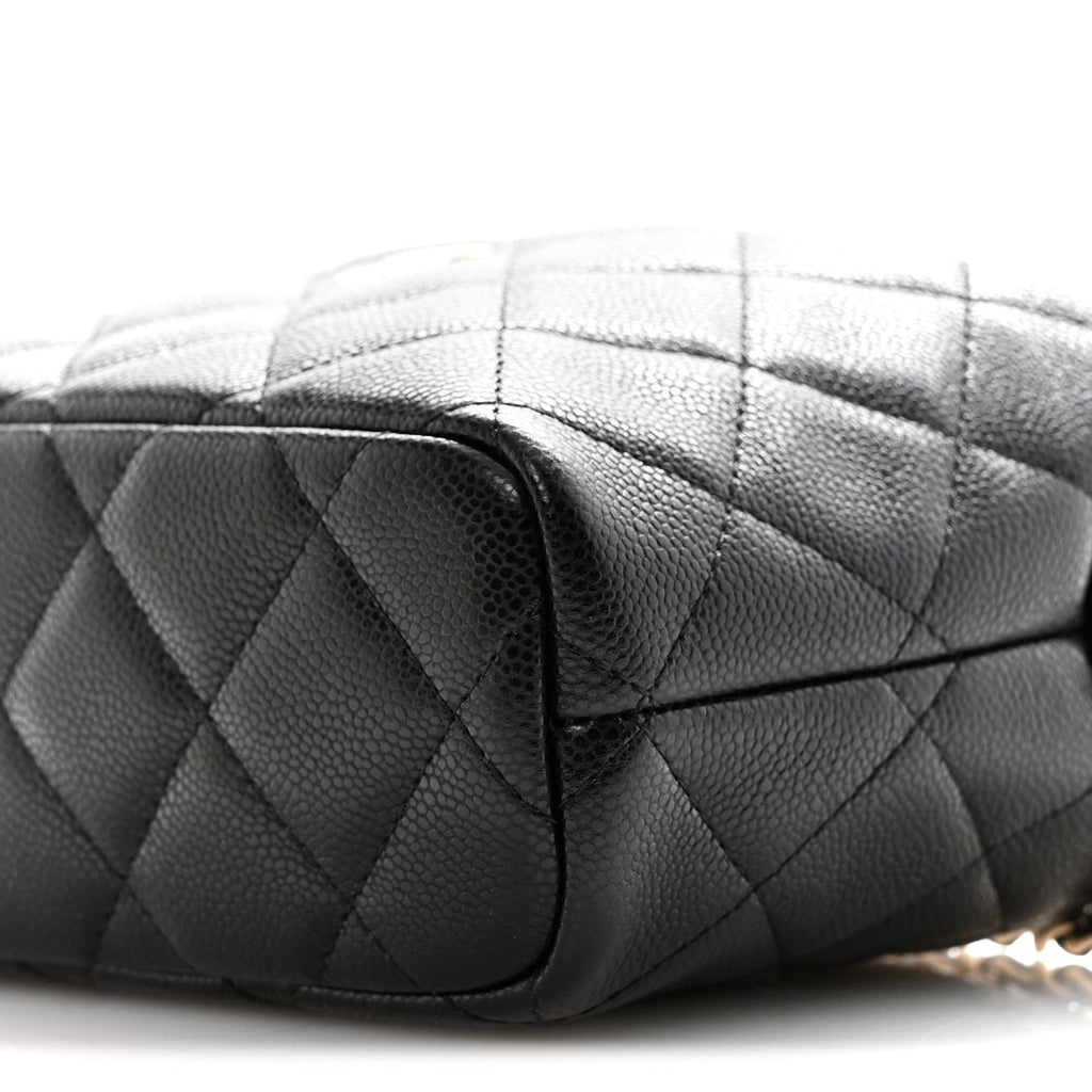 Caviar Quilted Hobo Clutch With Chain  Black